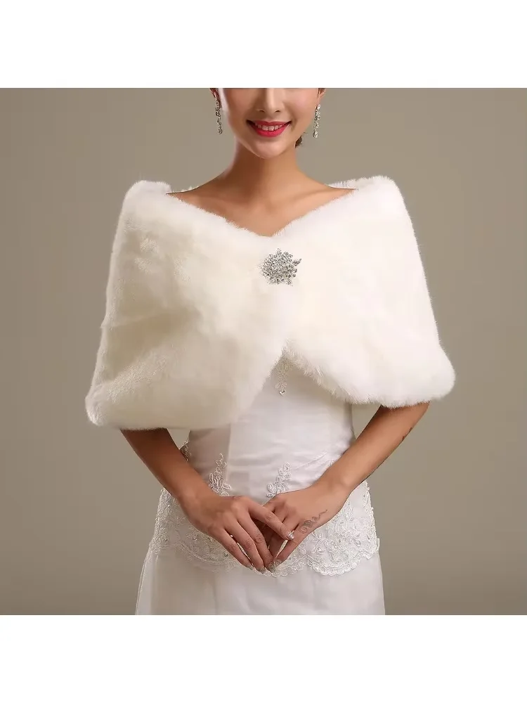 Biała kość słoniowa Faux Fur Wedding Cape Wrap wzruszając ramionami szal ślubny — zdjęcie 5