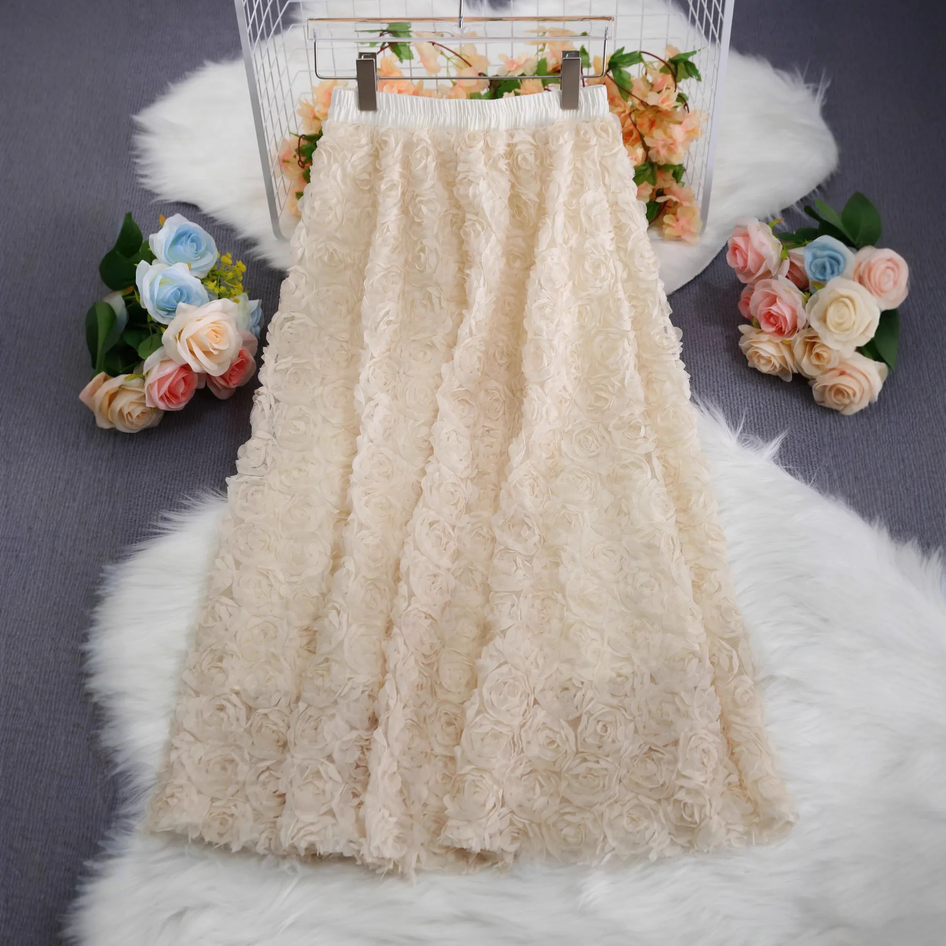 Plus Size Spring Summer 2026 Fashion Women High Waist Solid Color Polyester Long Maxi Skirts Casual Women Clothing