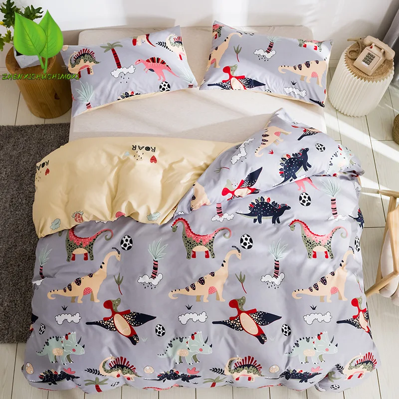 

Cute Cartoon Dinosaur Kids Bedding Sets Twin Duvet Cover Set Cozy Microfiber Boys Bed Linen Set Bedclothes Comforter Quilt Cover