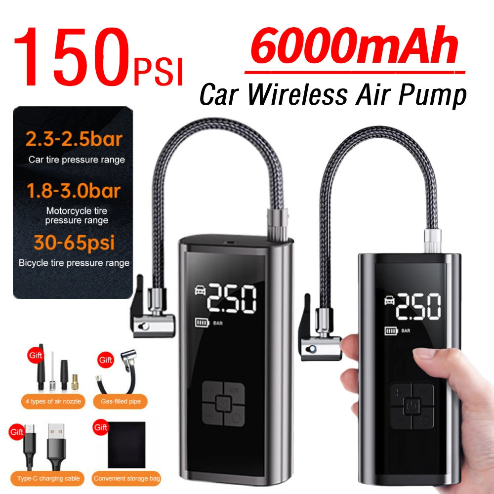 

150PSI портативный автомобильный насос для накачивания USB перезаряжаемый велосипедный воздушный компрессор 6000 мАч автомобильный насос для накачивания шин для автомобиля велосипедный мяч