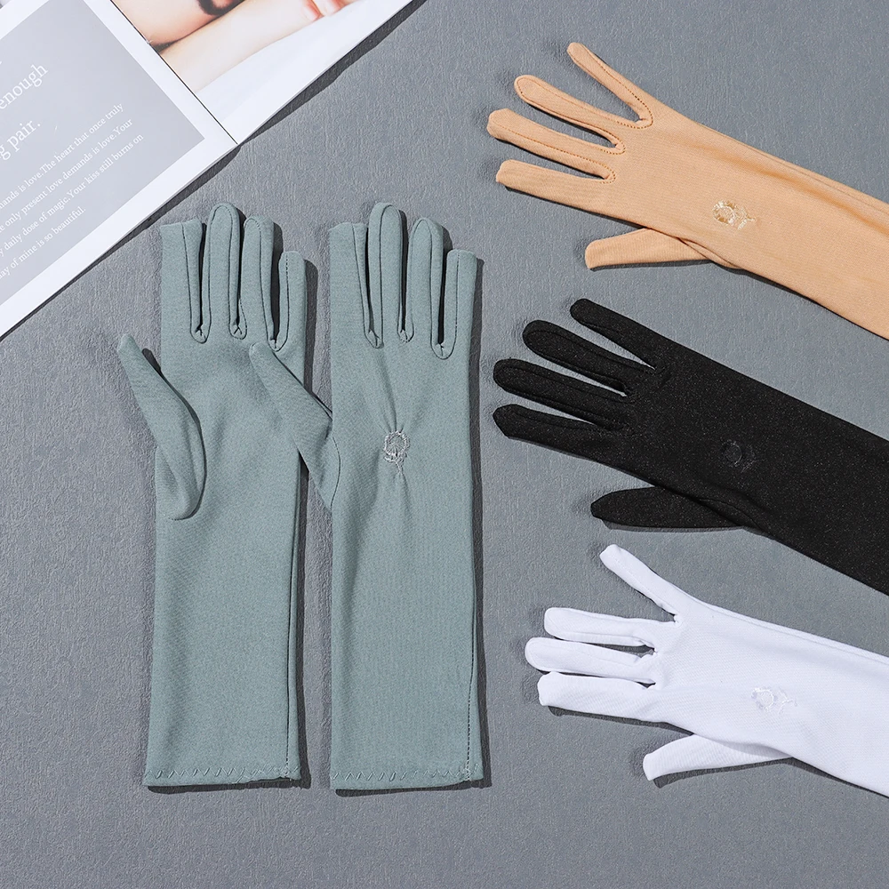 Sunscreen Gloves Spring Summer Anti UV Driving Gloves Women Elastic Thin Anti-slip Mid-long Sunscreen Gloves Etiquette Gloves