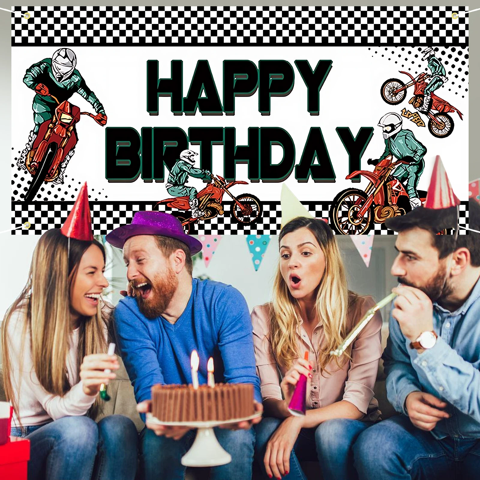 Large Motocross Happy Birthday Banner | Motocross Birthday Party Supplies Decoration | Motocross Birthday Party Backdrop Backgro