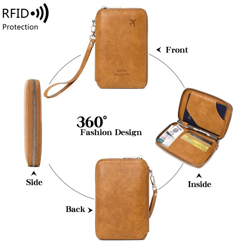 Multifunctional PU Leather Travel Accessory Passport Holder Minimalist and Fashionable RFID Passport Holder Wallet Holder Unisex