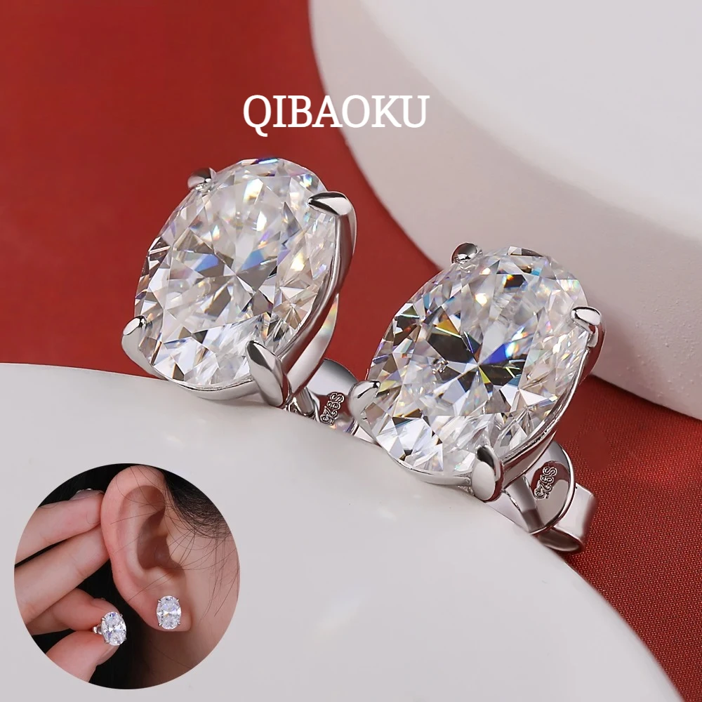 QIBAOKU 1/2/3/4CT Oval Cut Moissanite Stud Earrings 925 Sterling Silver GRA Certified Lab Diamomd Ear Studs for Women Jewelry