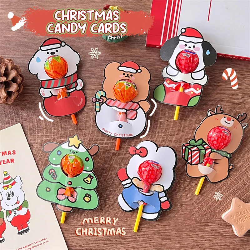 20 sztuk świąteczne opakowanie cukierków karta Cute Cartoon choinka Lollipop Holder DIY Party cukierki dekoracje prezenty dla dzieci