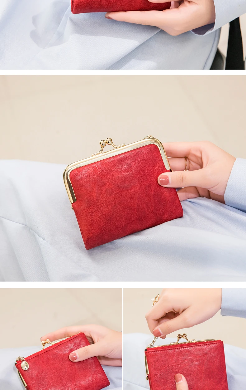 Miyin Damen Geldbörse kleine RFID Damen kompakte Bifold Leder Vintage Geldbörse mit Reiß verschluss und Kuss schloss – Detail 11