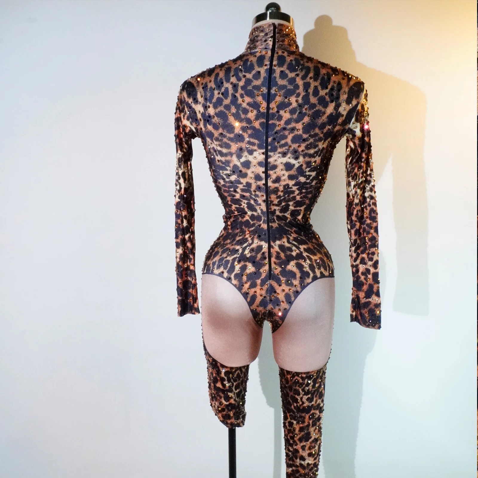 Mono elástico con estampado de leopardo para mujer, disfraz de bailarina, traje de Drag Queen, ropa Sexy para escenario de cantante, Bar, club nocturno, DS