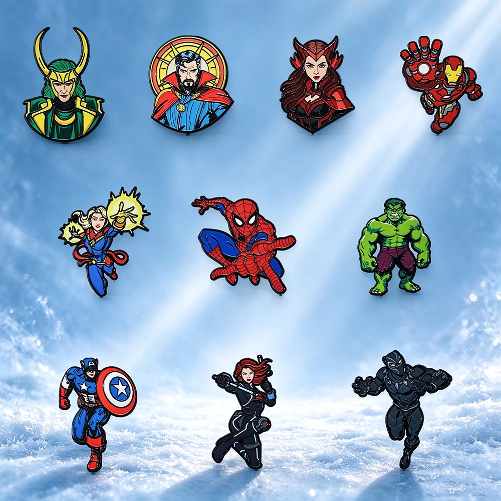 10Pcs Hero Character Enamel Pin Set Comic Book Hero Lapel Brooches Metal Badges for Backpack Collectible Jewelry Fans Gift