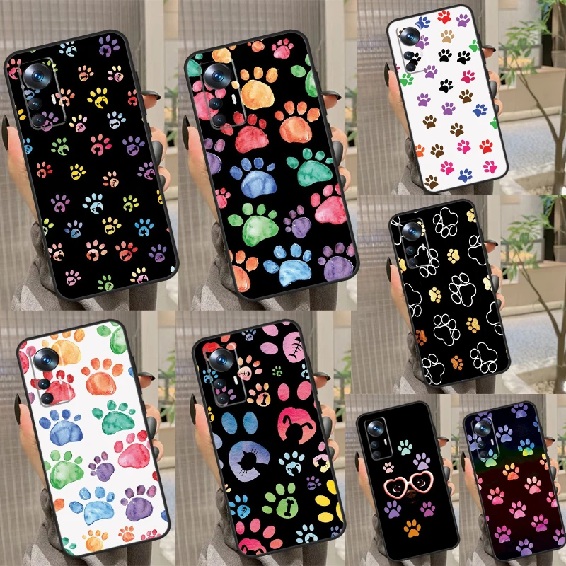 Watercolor Paw Prints Case For Xiaomi 13 Ultra 11T 12T Pro 12 Lite 12X POCO X3 X5 F5 Pro M6 M5 F4 X4 GT F3 Coque