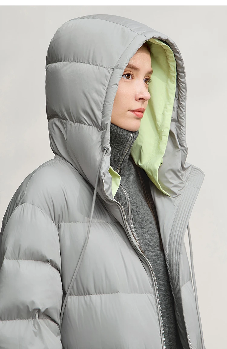 AMII Hooded Down Jacket 2026 Winter New Warm Zipper Long Sleeve 85% White Duck Down Coat Woman Loose Straight Long Coat 12524017