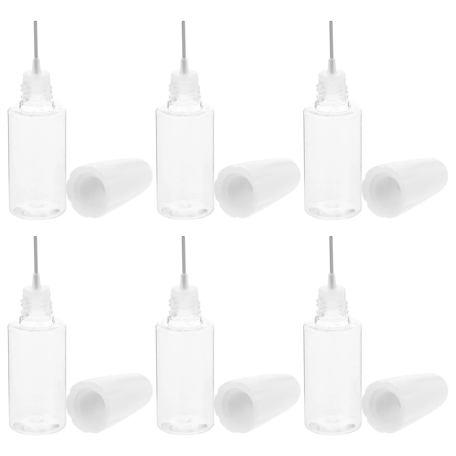 

6pcs PET Transparent 10ml Needle Precision Dispensing Secure Press Cap Small Applicator Bottles for Liquid Storage