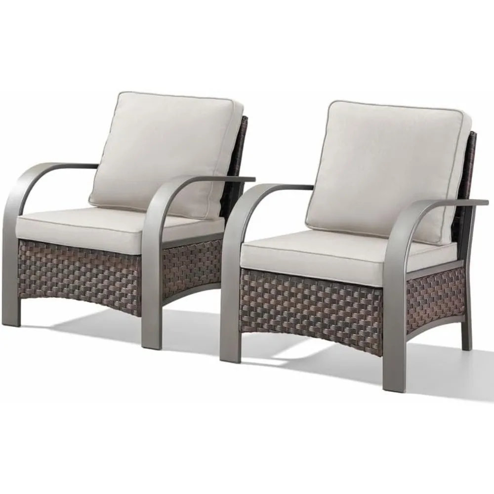 

Wicker Patio Chairs Set of 2-300LBS Weight Capacity Oversize Outdoor Patio Chairs with High Backrest Metal Curved Armrest, All W