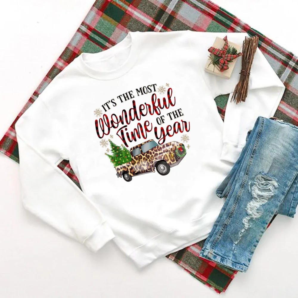 It\'s The Most Wonderful Time of Year Printed Sweatshirt Women Christmas Party Hoodie Holiday Sweater Girls Xmas Outfit Pullover