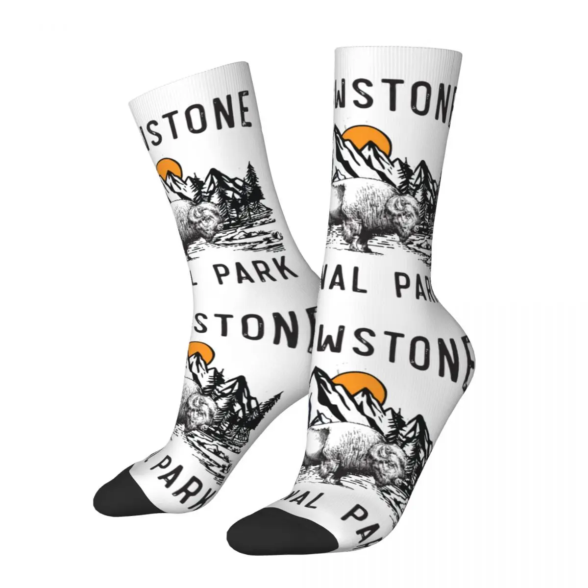 Winter Warm Hip-hop Women Men Vintage Yellowstone National Park Wyoming Mountains Bison Socks Non-slip Basketball Socks