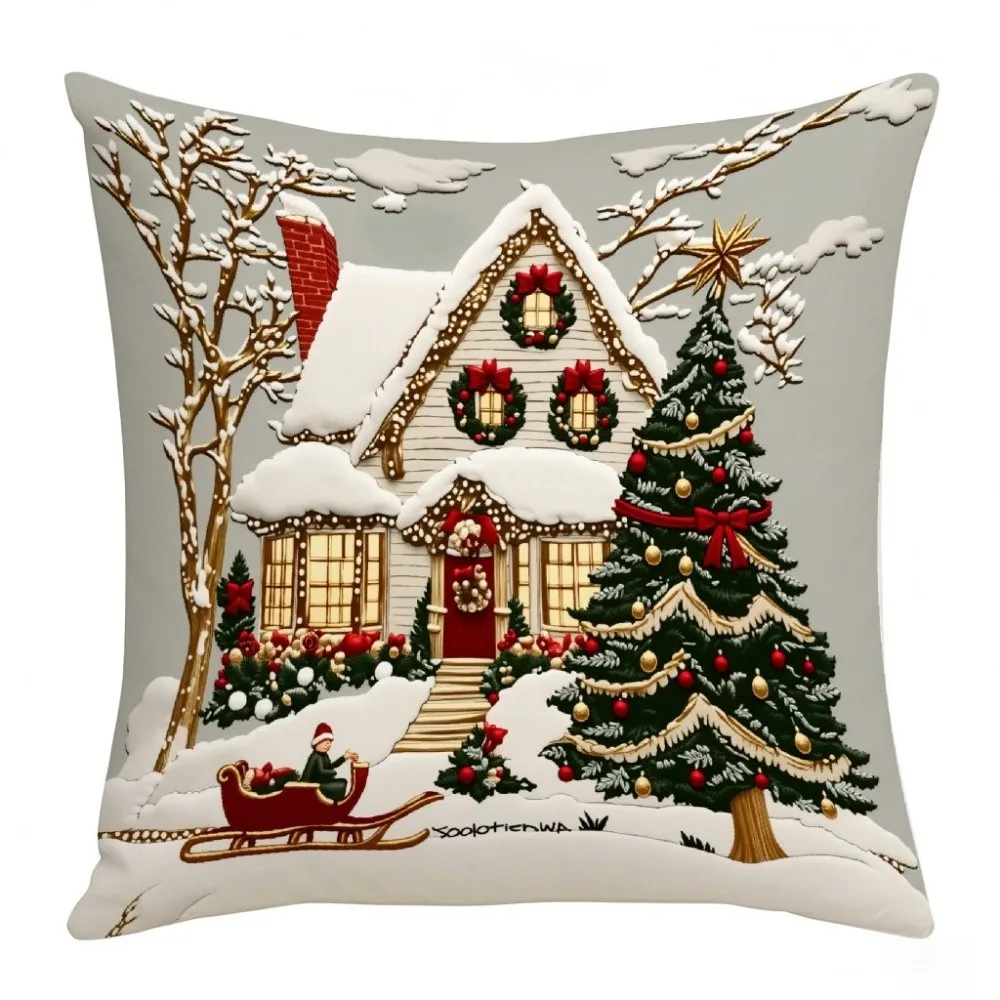 Cartoon Cute Soft Christmas Pillow Covers 2D Printed Reindeer Throw Cushion Case Elf Tree Snowman Pillow Cover Sofa