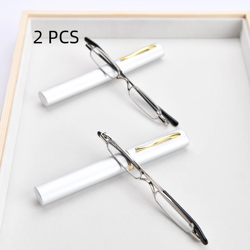 2PC Anzug Mini Kleine Schlanke Lesebrille mit Röhrenetui Tragbare Leichte Lesebrille für Männer Frauen Mini Compact – Detail 8