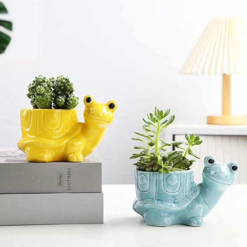 Porcelain Tortoise Fleshy Plant Pot Flowerpot Desktop Ornaments Breathable Vase Planter Home Garden Decor