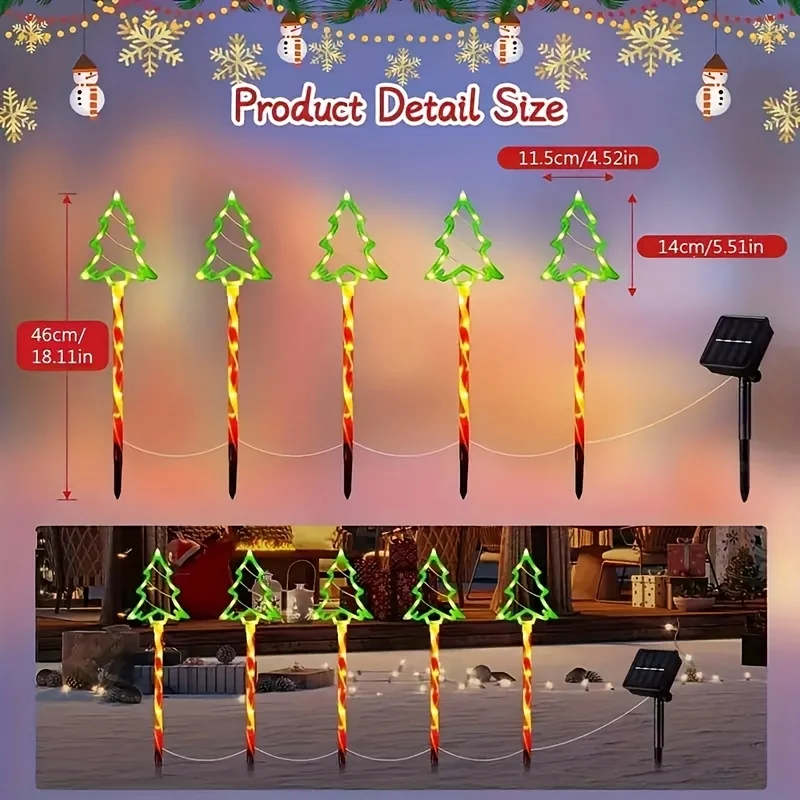 Outdoor Solar Christmas Tree Lights 5PC Set Waterproof 8 Modes Candy Floor Light String Garden Courtyard Decor