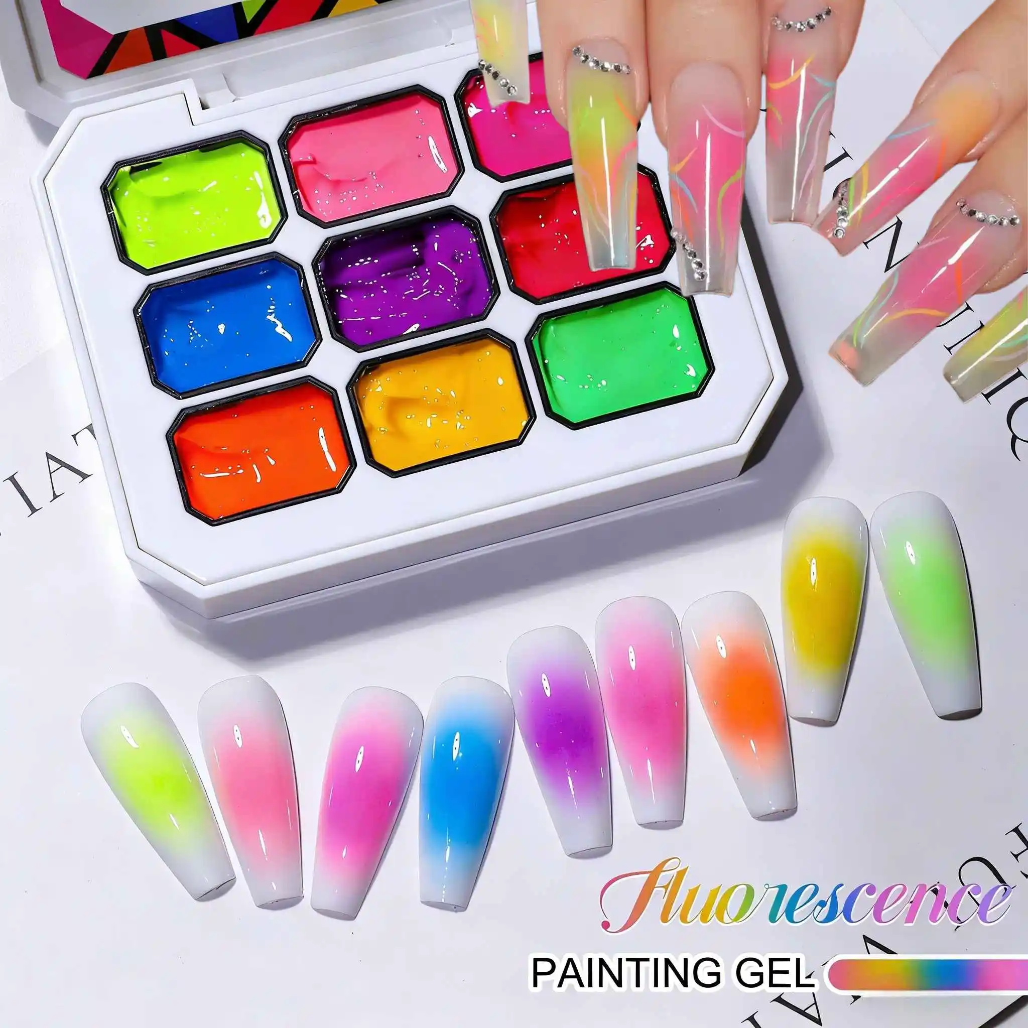 1 Set Y2K Nail Gel, Rainbow Dopamine Series, High Saturation Shine, Comes with a Nail Art Brush, LED Nail Art, DIY Nail Design