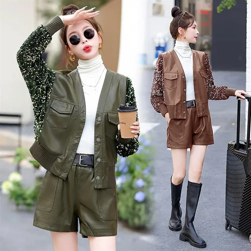 Spring New Fashion Style Versatile Casual Tongle Velvet Leather Coat Trendy Sheepskin Spliced Short Single Coat