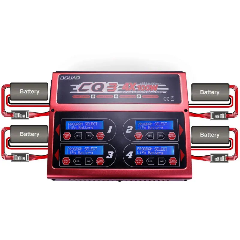 EV Peak CQ3 100W 4-Channel 6s Lithium Battery Balanced Charger With Digital LCD Screen Charger for Agricultural