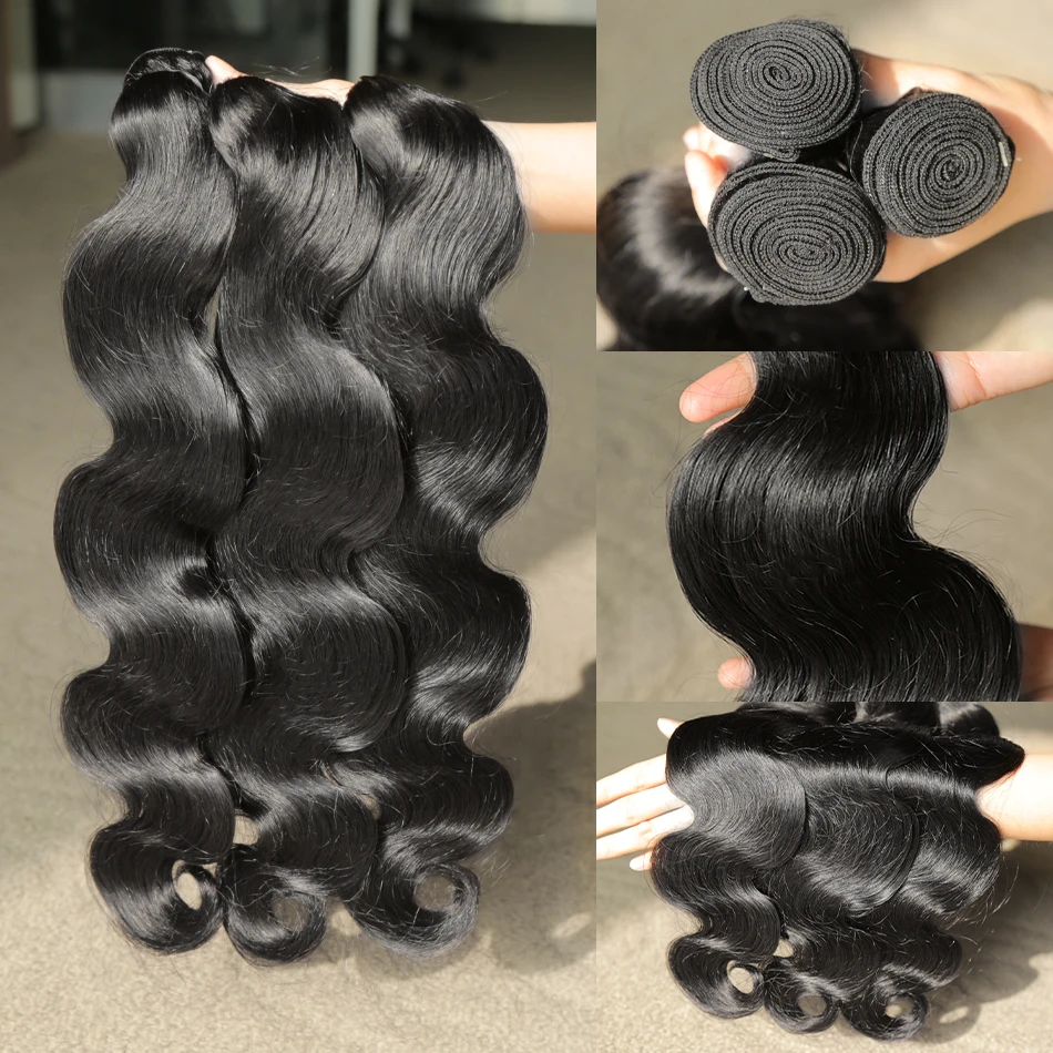 Poker Face Brazilian 30 40 Inch Body Wave 100% Human Hair Bundles Weave 2 3 4 Human Hair Extensions Tissage Machine Double Weft