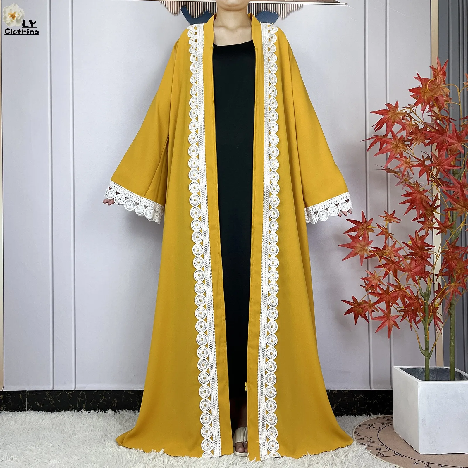 Latest Muslim Women Long Sleeve Elegant Dresses 2024 Dubai Fashion Chiffon Soft lace Zipper Robe African Abaya Casual Clothing