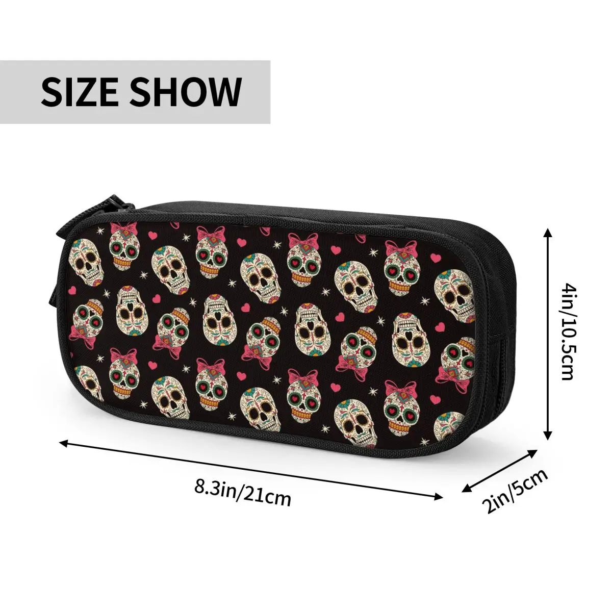 Estuche de lápices de calavera de azúcar, bolsa de bolígrafos de estilo mexicano, suministros escolares de gran capacidad, bolsa de lápices de cosméticos