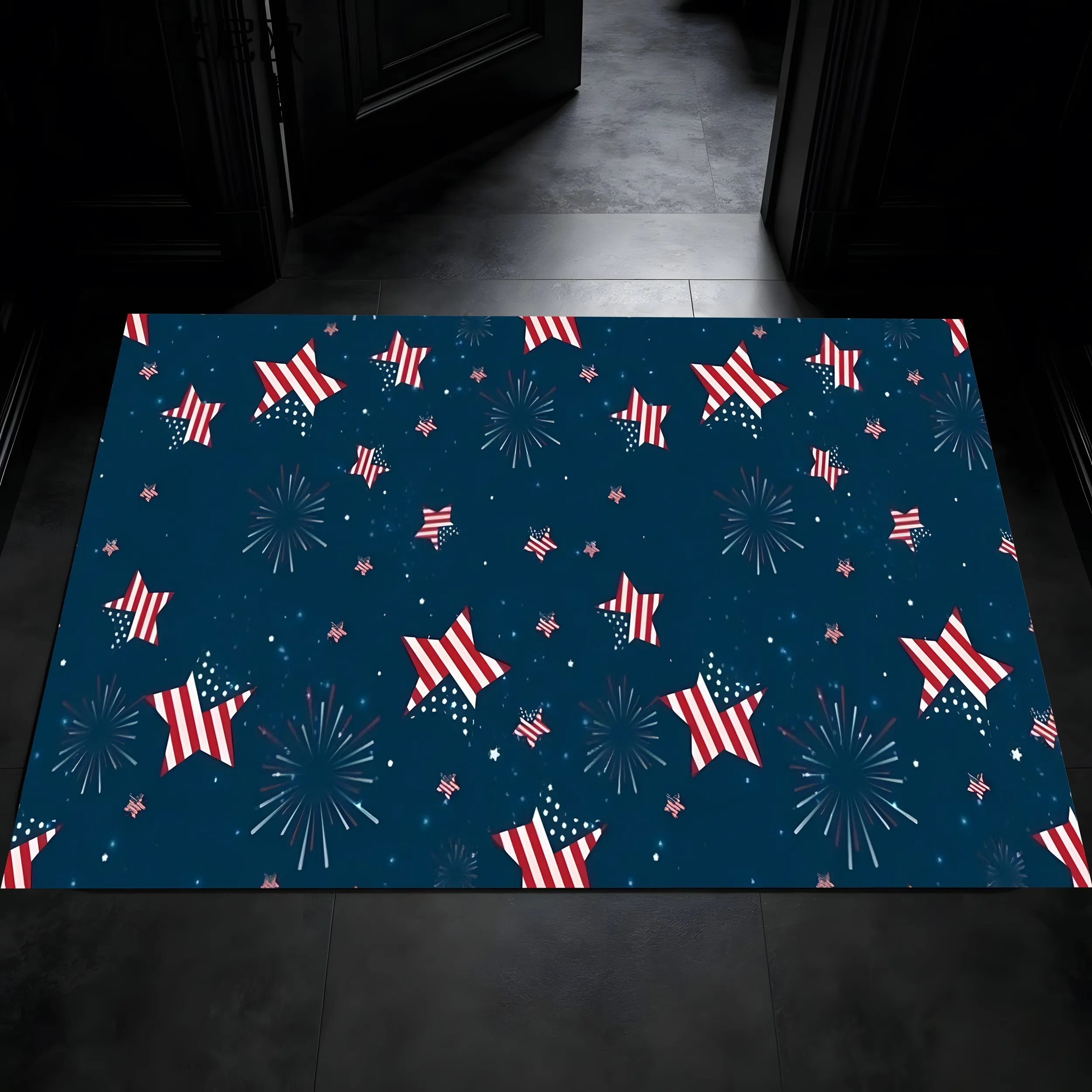 2D Carpet American Flag Star Firework Patterns Featuring Bright Eye-Catching Colors Exuding Independence Day Festive Atmosphere