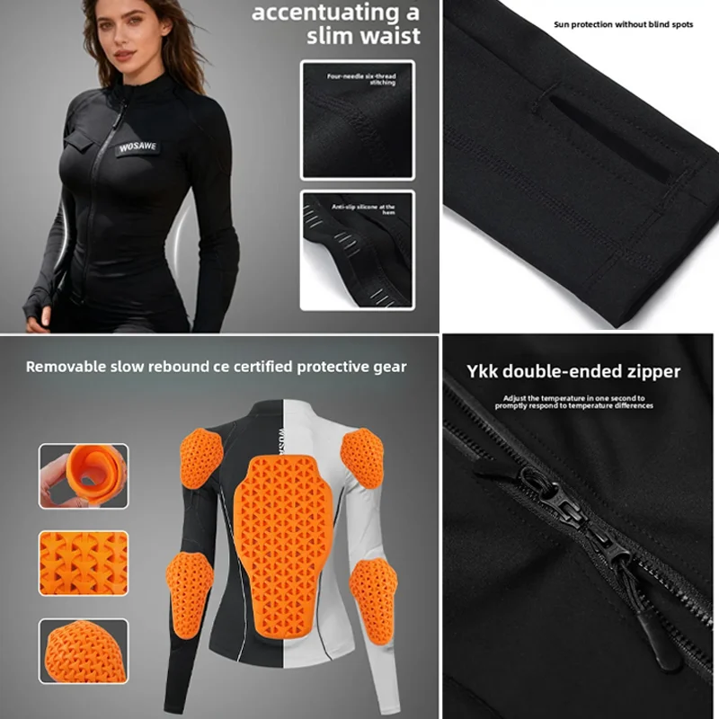 WOSAWE Women Motorcycle Riding Jacket Summer Breathable White Biker Shirt with Removable Armor Pads Full Zipper Moto Gear