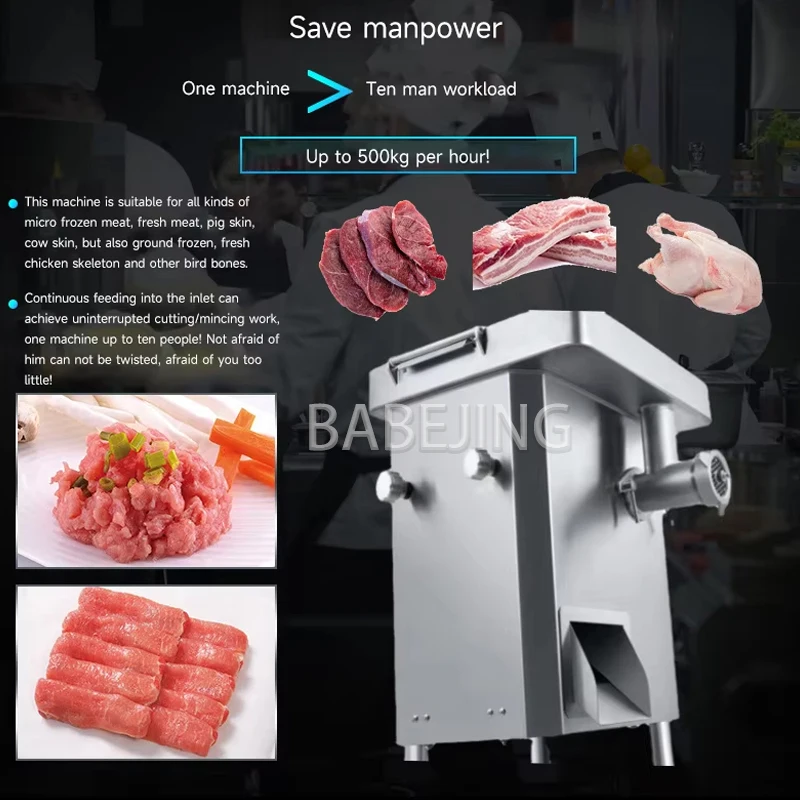Electric Meat Cutter Fully Automatic Stainless Steel Fresh Slicer Multifunctional Large Meat Grinder for Kitchen