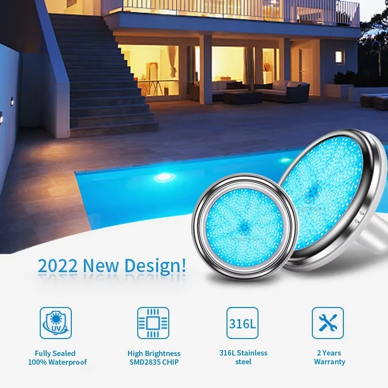Exquisite Wall Mounted 1.5 Inch 2 Inch Stainless Steel Light Emitting Diode Pool Rgb Light Underwater Padded Pool Light