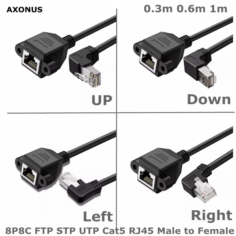 90 Degree 8P8C FTP STP UTP Cat5 RJ45 Male to Female With Screw Hole Extension Cable LAN Ethernet Network for Computer Router