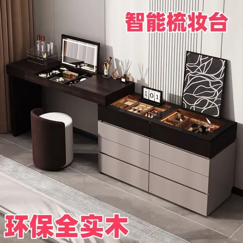 2026 New Solid Wood Makeup Table Simple Modern Bedroom Chest Storage Cabinet Light Luxury Integrated Flip Dresser