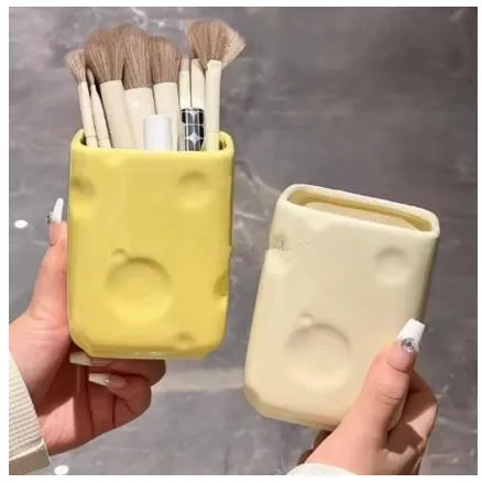 1pc Ceramic Toothbrush Cup Makeup Brush Storage Cup Esktop Storage Box Office Pen Holder Home Decoration Excluding Makeup Brush