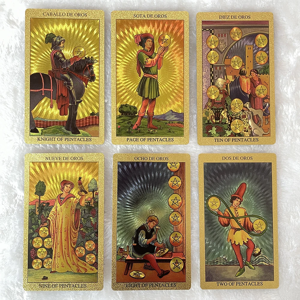 Spanish and English Tarot Deck,with Paper Guidebook,Taro Cards for Beginners,Fortune Telling Toys,Golden Foil Tarot