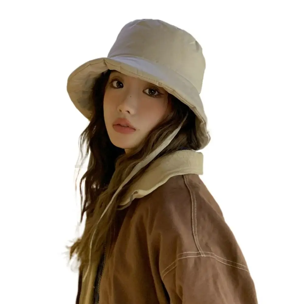 

Korean Ultra-Light Down Cotton Bucket Hats Portable Cold-proof Panama Caps Windproof Wide Brim Artist Cap Autumn Winter
