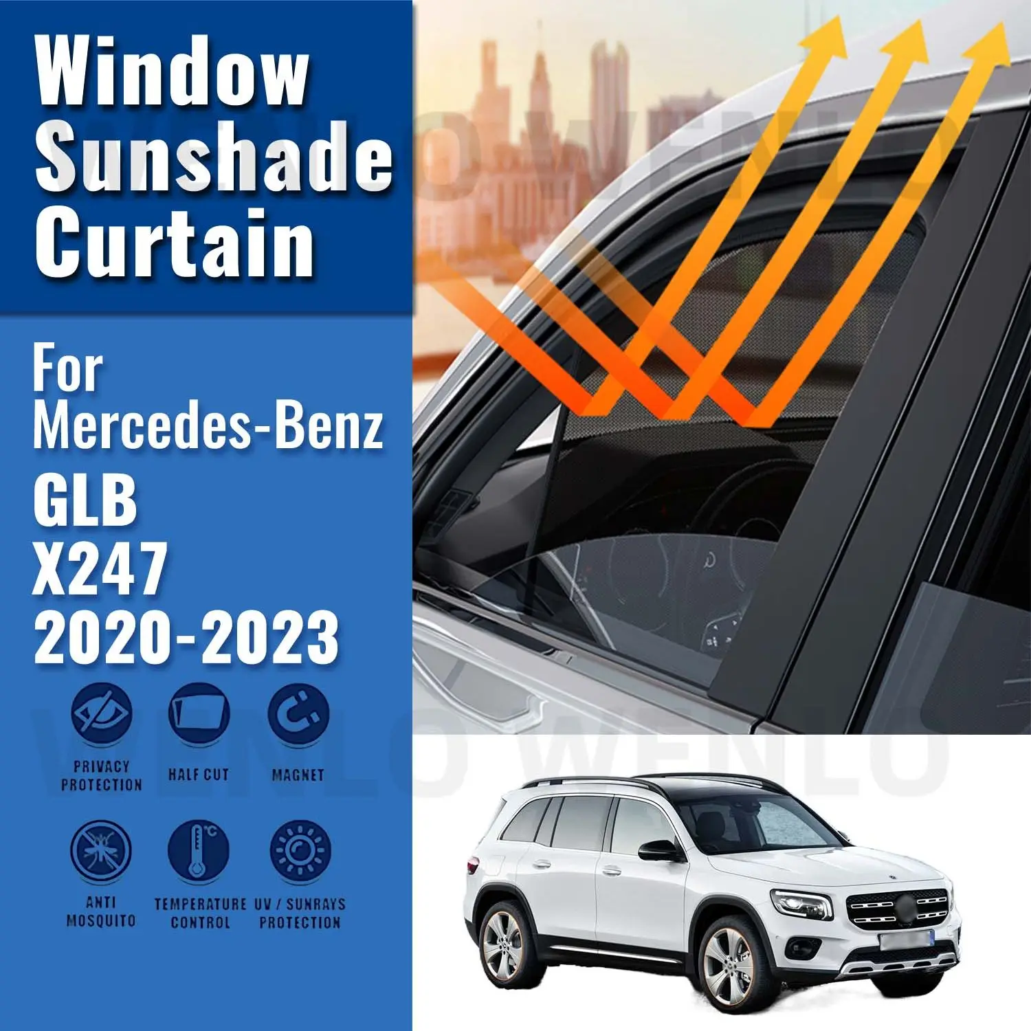 

For Mercedes Benz GLB EQB X247 X243 2020-2023 Magnetic Car Sunshade Front Windshield Frame Curtain Rear Side Window Sun Shade