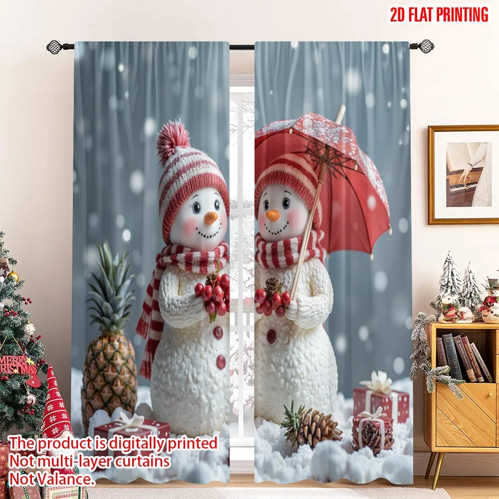

2pcs 2D flat printing Merry Christmas Curtain Christmas Snowmen Merry Winter Fun 100% Polyester Without Electricity 0 for