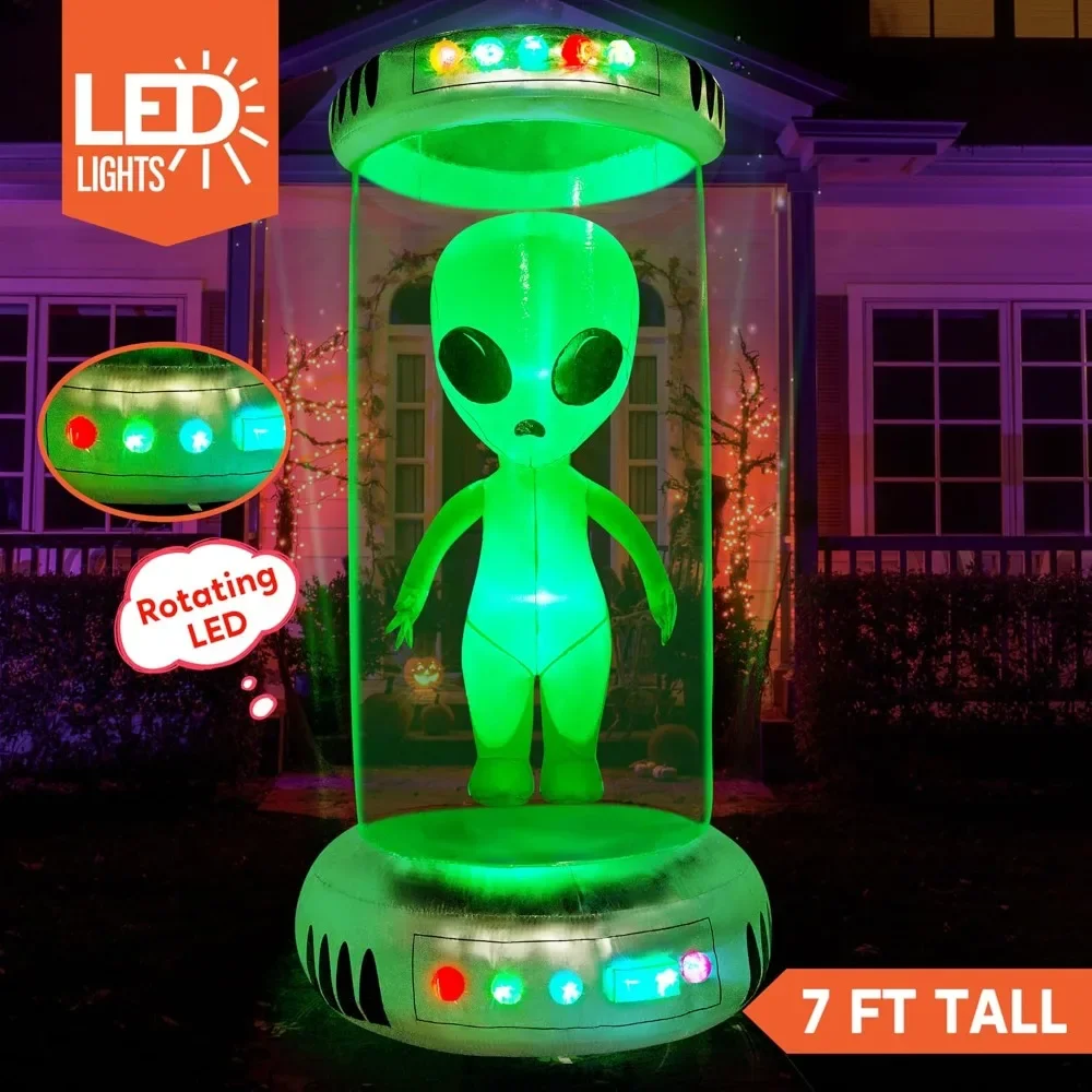 7 ft Halloween Inflatable Outdoor Decoration, Alien Inflatable Halloween Decor Outdoor with Animated LEDs