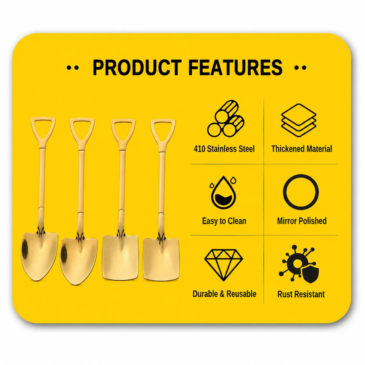 Meltset M Aesthetic Mini Shovel Spoon Set 4Pcs Gold Stainless Steel 410 Dessert Ice Cream Fruit Cake Scoop Creative Flatware