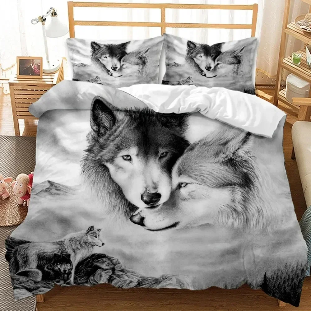 3D Printed Wolf Wild Snow Wolf Comfortable Duvet Quilt Cover Pillowcase Bedding Set Children Bedroom Decoration Home Textile