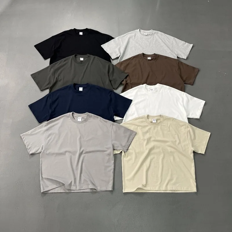 Luxury Design Men's Boxy Short Sleeve 275G Cotton Oversized Loose Round Neck T-shirt High Street Couple Solid Color Top Tees