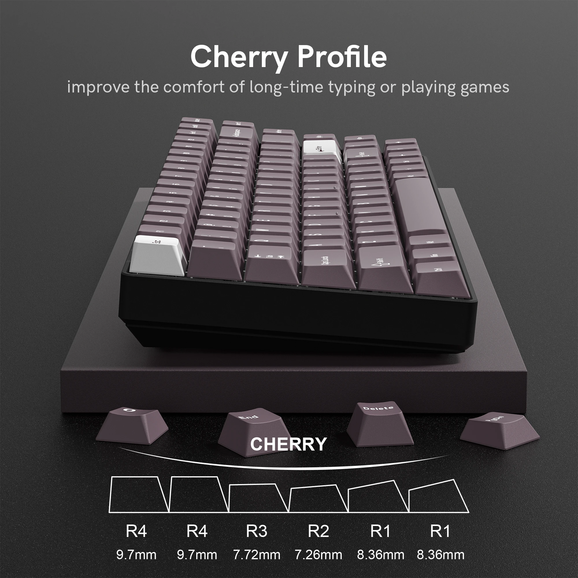 Teclas de teclado roxo nebuloso pbt, teclas de tiro duplo, 120 teclas, perfil cereja para gateron cereja mx, interruptores, teclado mecânico
