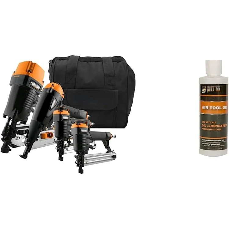 

Pneumatic Framing and Finishing Nailer and Stapler Kit with Bag (4-Piece) & PTTO Air Tool Oil, 8 oz.