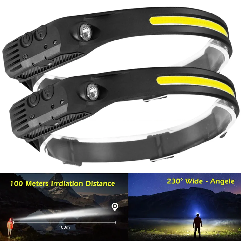 

LED Sensor Headlamp USB Rechargeable COB Head Lamp Waterproof Outdoor Camping Climbing Fishing Cycling Head Flashlight Headlamp