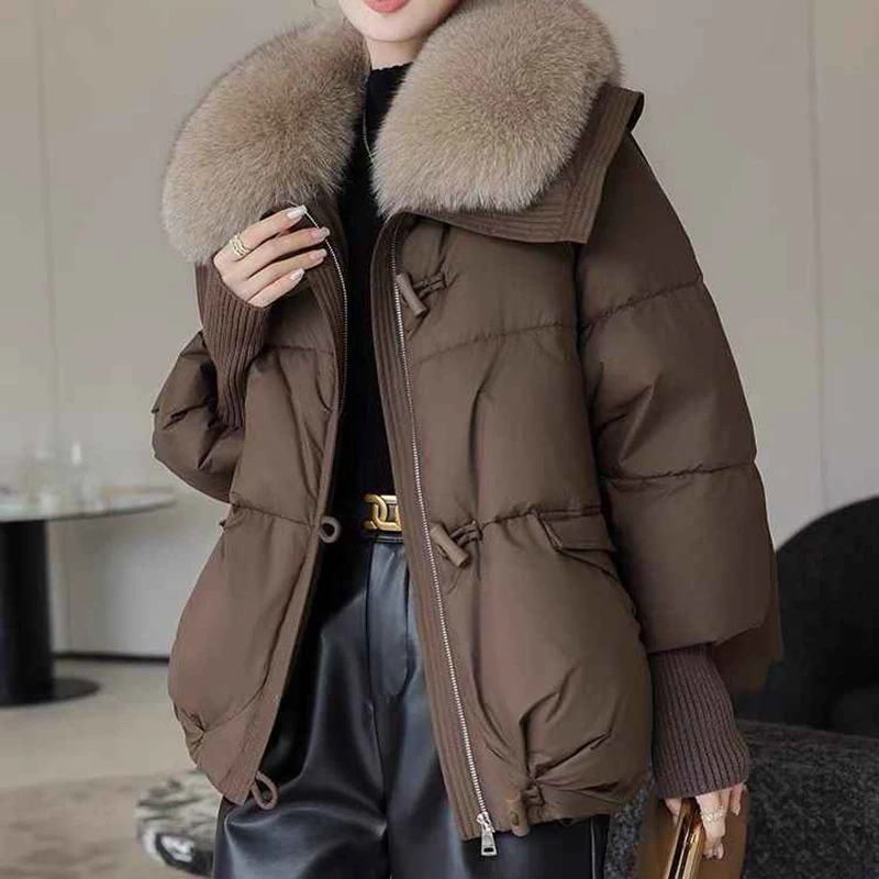 Women\'s Fur Collar Short Cotton Coat Korean Winter New Thicken Warm Turn-down Collar Jackets Fashionable Ladies Overcoat