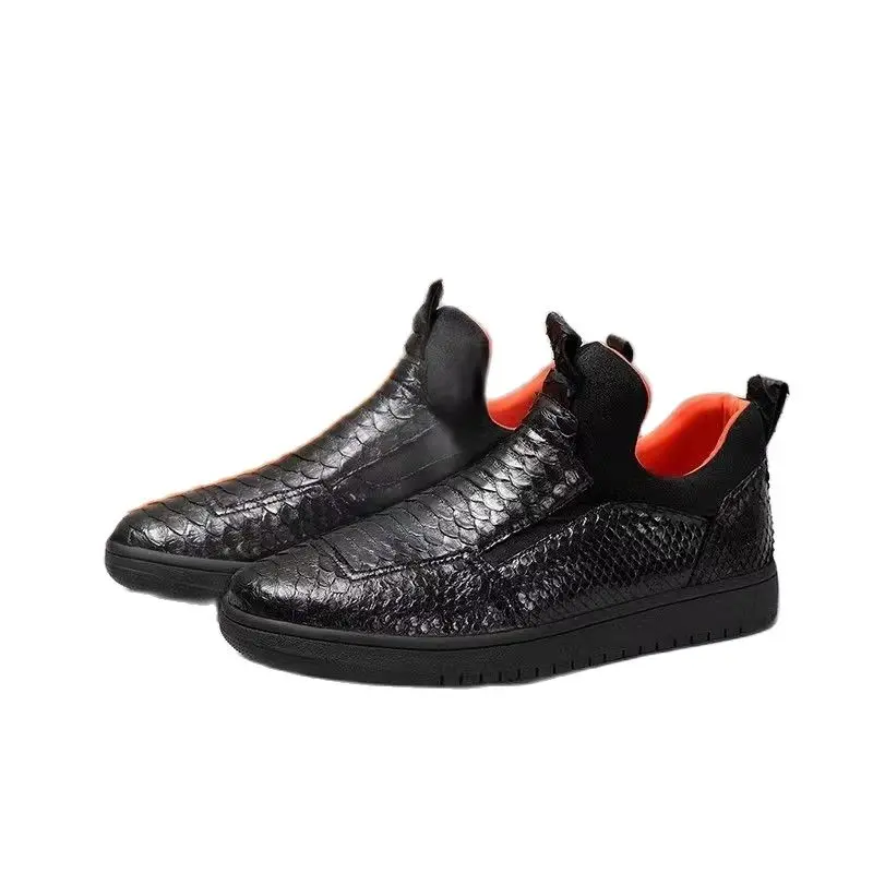 

BATMO 2023 new arrival Fashion Snake skin causal shoes men,male Genuine leather White Sneaker PDD75