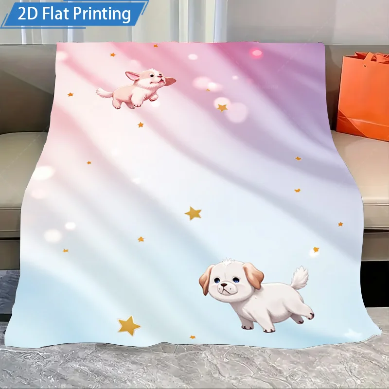 

1 шт. фланелевое одеяло с милым щенком и котом и звездным принтом, мягкое пастельное постельное белье для детской комнаты
