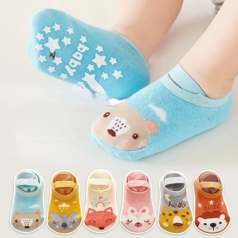 Cartoon Print Newborn Baby Socks Non Slip Cotton Toddler Floor Sock with Rubber Soles Casual Home Sock for 0-3 Years Old